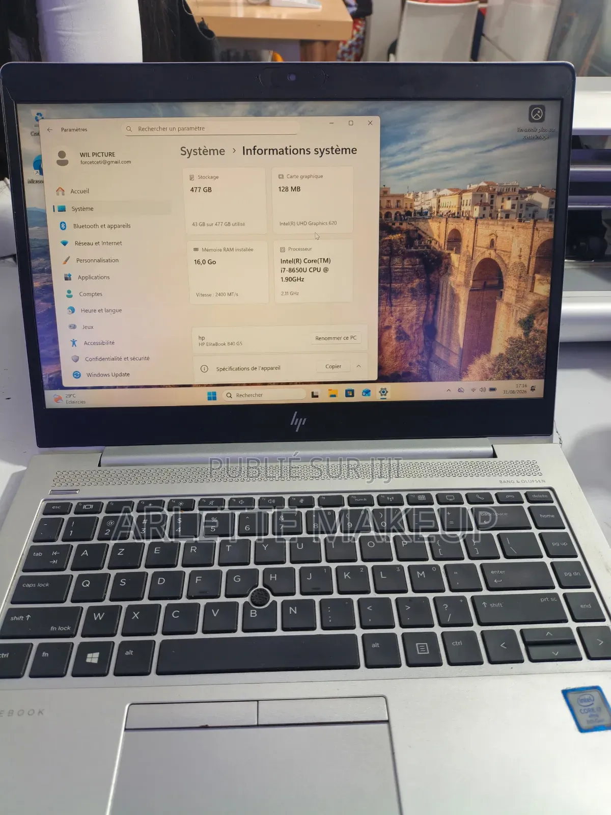 Ordinateur portable HP EliteBook 850 G5 16GB Intel Core i7 SSD 500GB