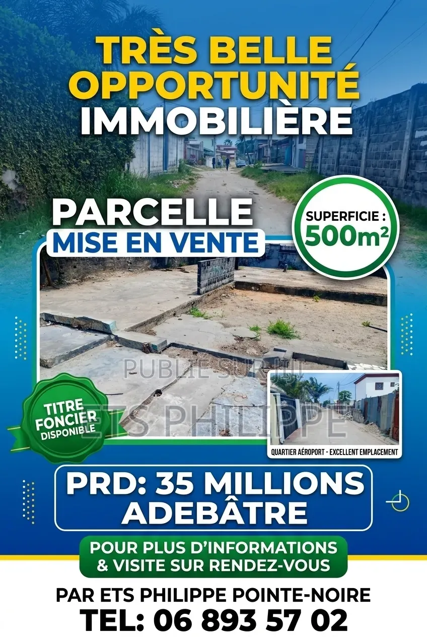 Parcelle De 500m2 Avec Titre À Vendre À l'Aéroport