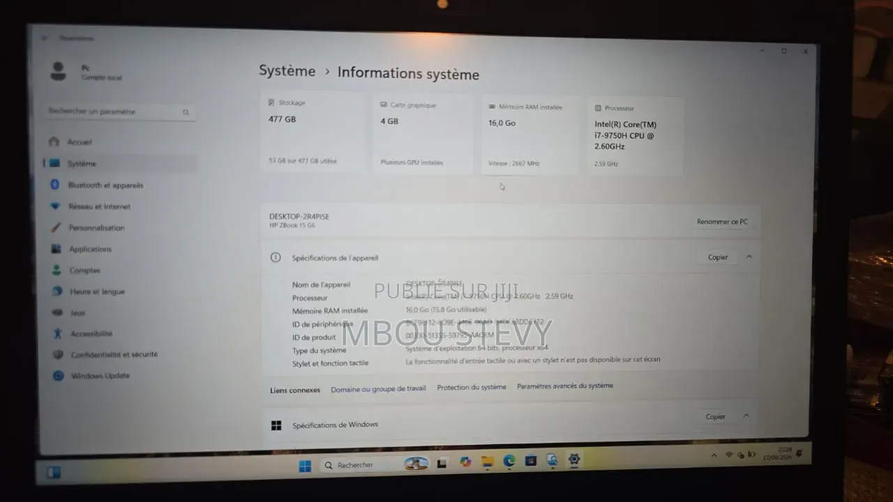 Ordinateur portable HP ZBook 15 G6 16GB Intel Core i7 SSD 512GB