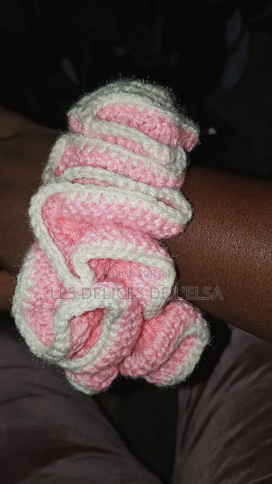 Chouchou Crochet Fait Main Rose Blanc