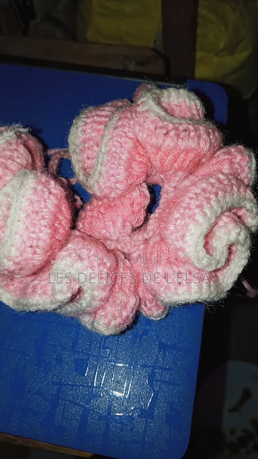 Chouchou Crochet Fait Main Rose Blanc