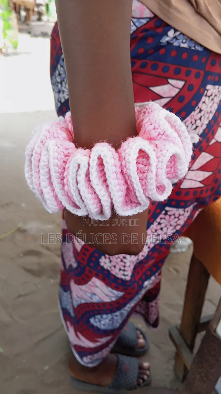 Chouchou Crochet Fait Main Rose Blanc