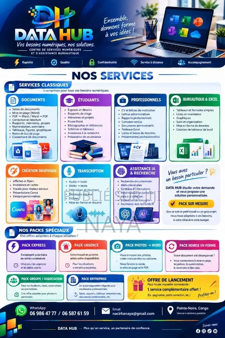 DATA HUB: Vente De Services Bureautique Et Informatique