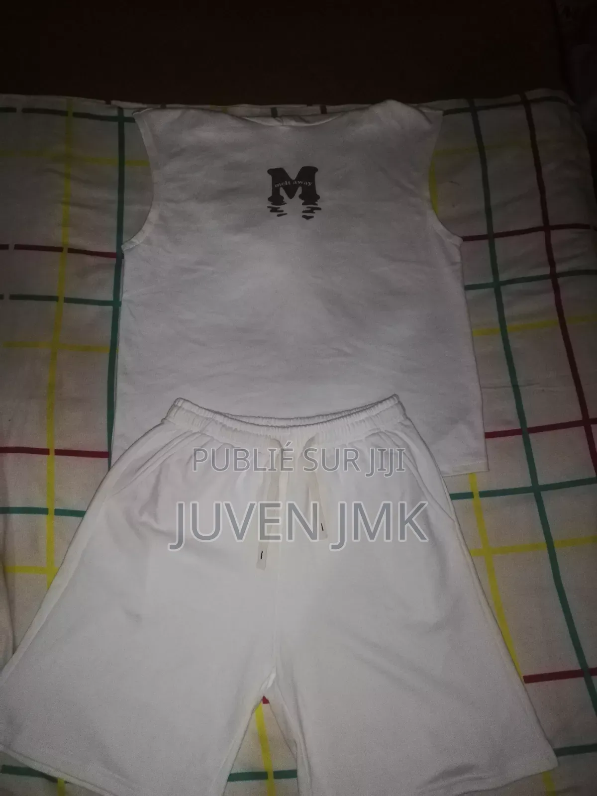 Ensemble 2 Pièces Blanc Homme T-Shirt Sans Manche +Short