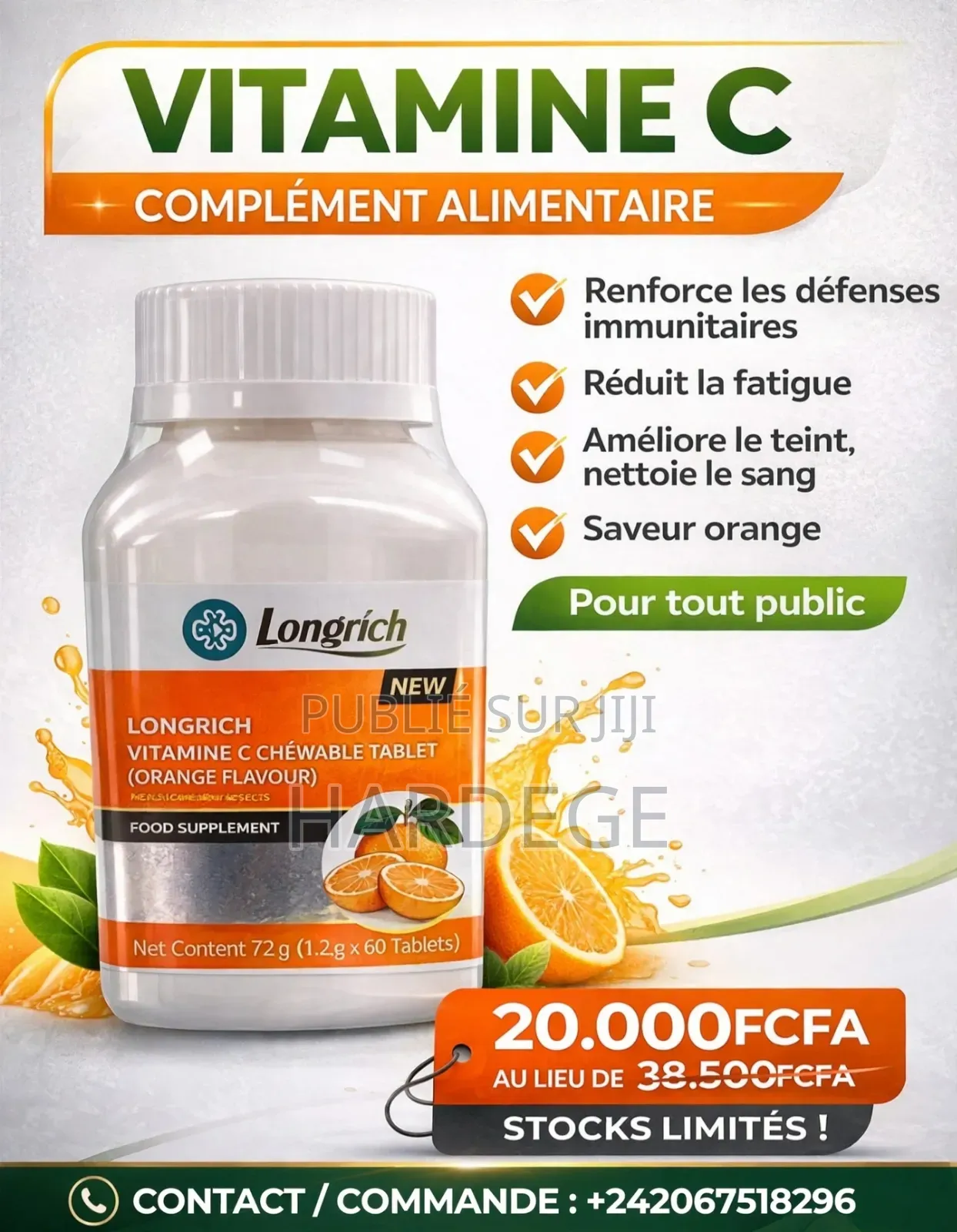 VITAMINE C Longrich 100 Comprimés - CONGO BRAZZAVILLE