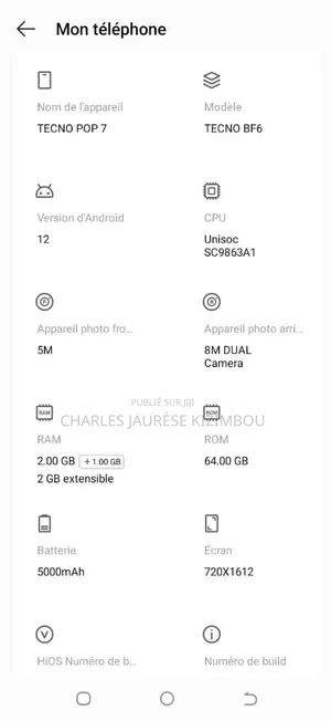 Tecno Pop 7 64 GB Noir