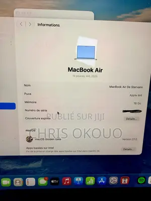 Nouveau Apple MacBook Air 2025 M4 16GB Apple M4 SSD 256GB