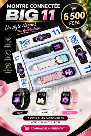  Montre Connectée BIG 11 – Noir, Blanc Et Rose