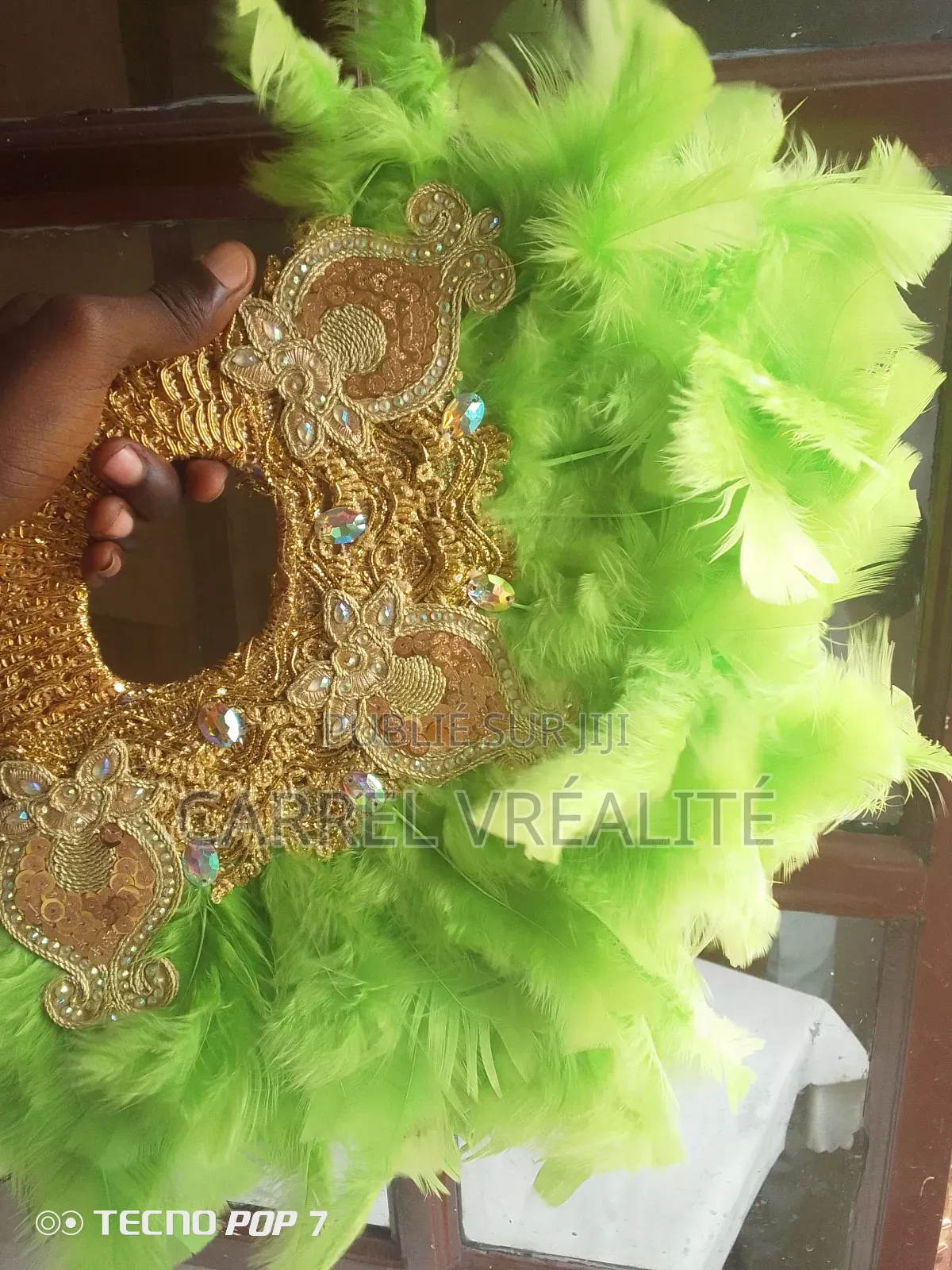 Éventail Original en Plume Verte