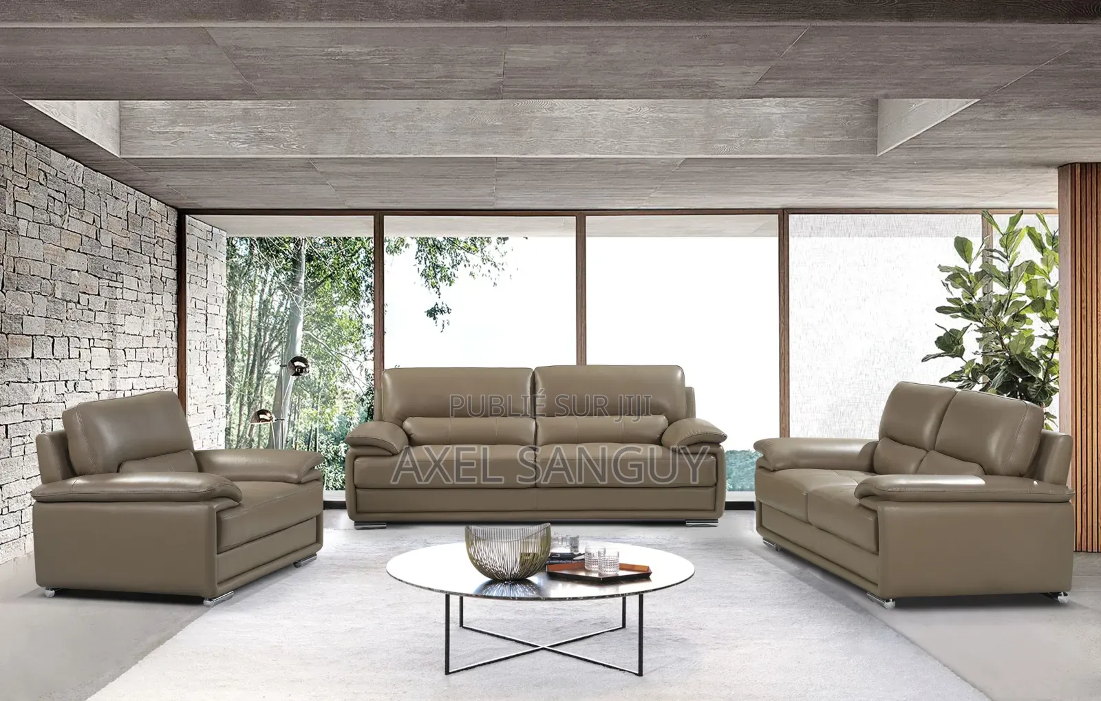 Salon en Cuir Et Table À Manger