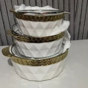 Ensemble De 3 Saladiers en Céramique Blanche - Motif Roses