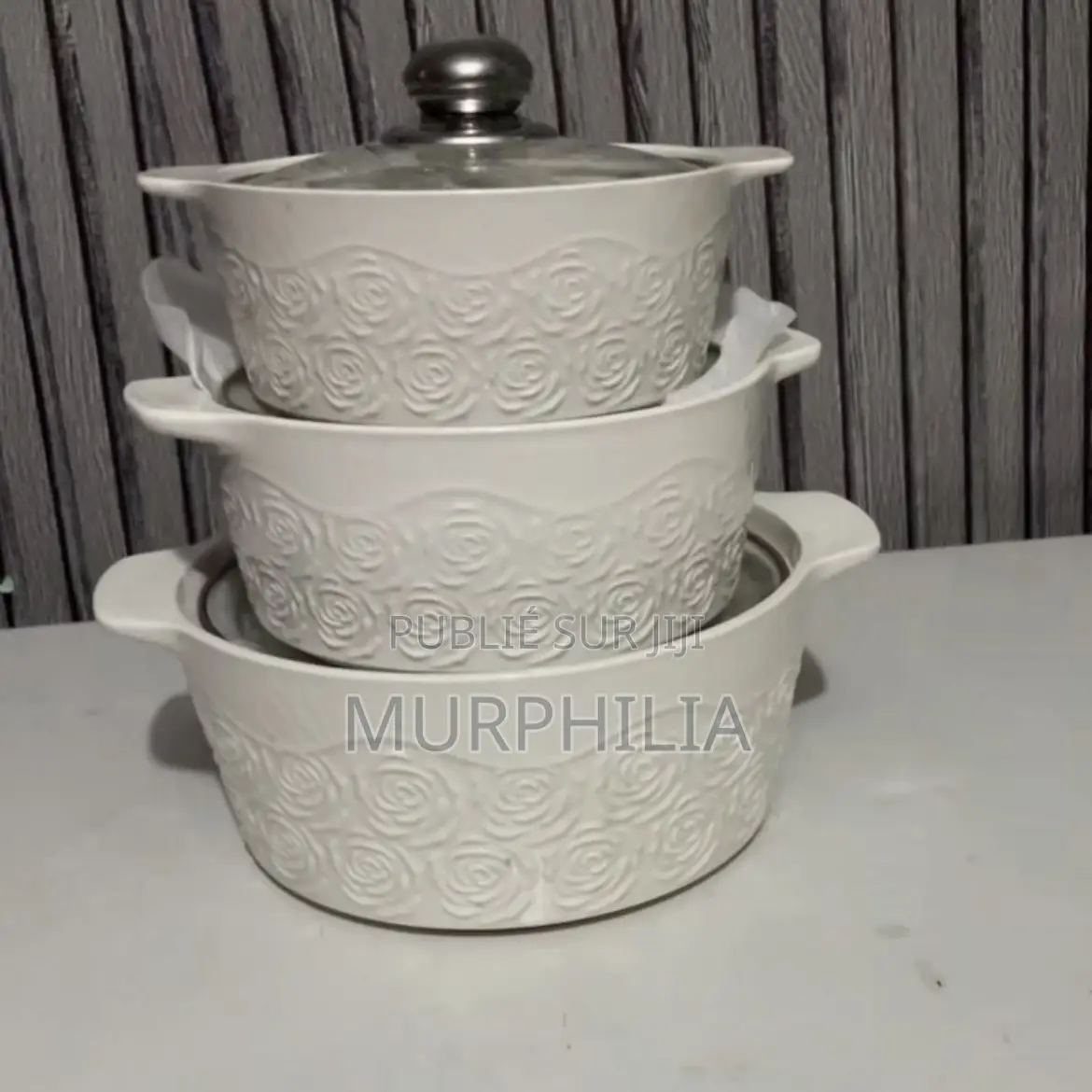 Ensemble De 3 Saladiers en Céramique Blanche - Motif Roses