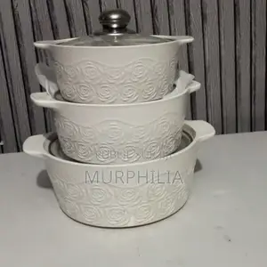 Ensemble De 3 Saladiers en Céramique Blanche - Motif Roses