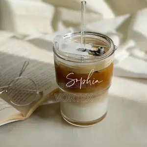Tasse Avec Couvercle+ Paille en Verre