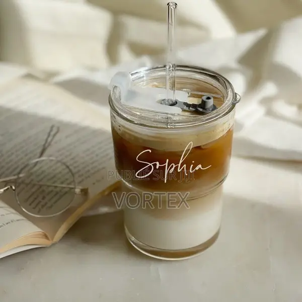 Tasse Avec Couvercle+ Paille en Verre