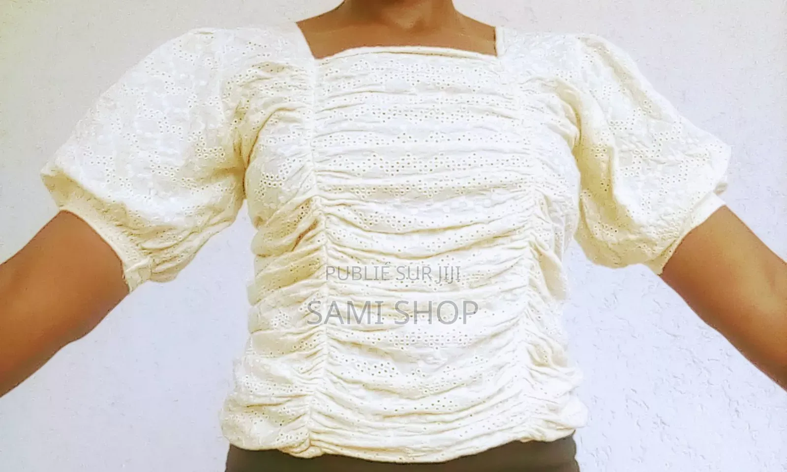 Magnifique Haut Crème Texturé-Manches Bouffantes-Taille Unique Xs