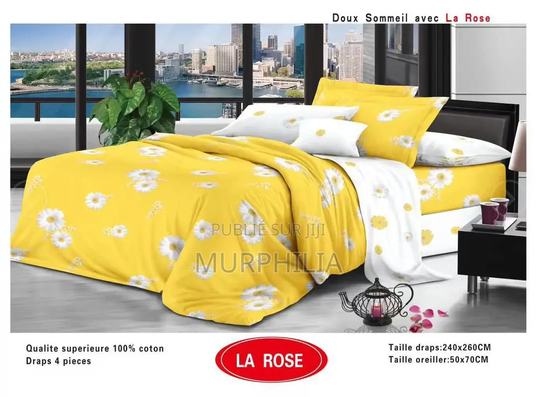Titre : Promo 8 Mars : Ensemble De Lit 4 Pièces - 100% Coton