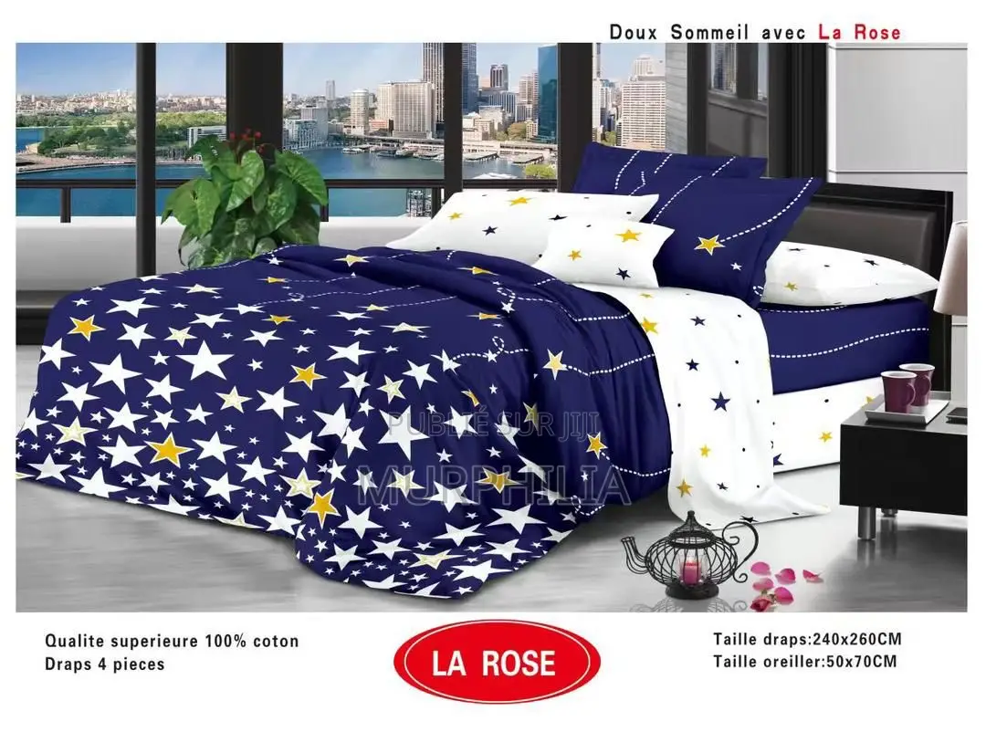 Titre : Promo 8 Mars : Ensemble De Lit 4 Pièces - 100% Coton
