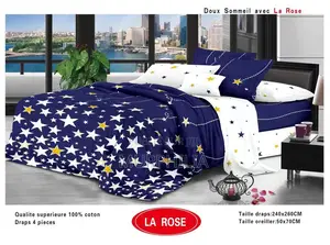Titre : Promo 8 Mars : Ensemble De Lit 4 Pièces - 100% Coton