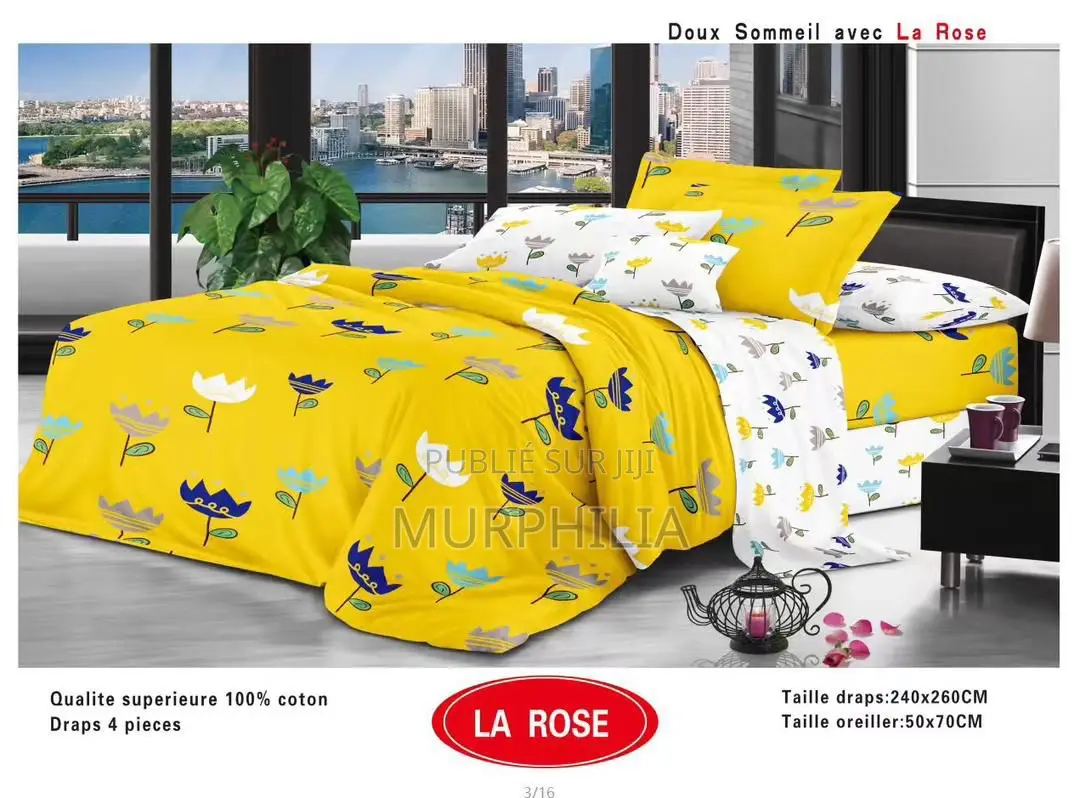 Titre : Promo 8 Mars : Ensemble De Lit 4 Pièces - 100% Coton