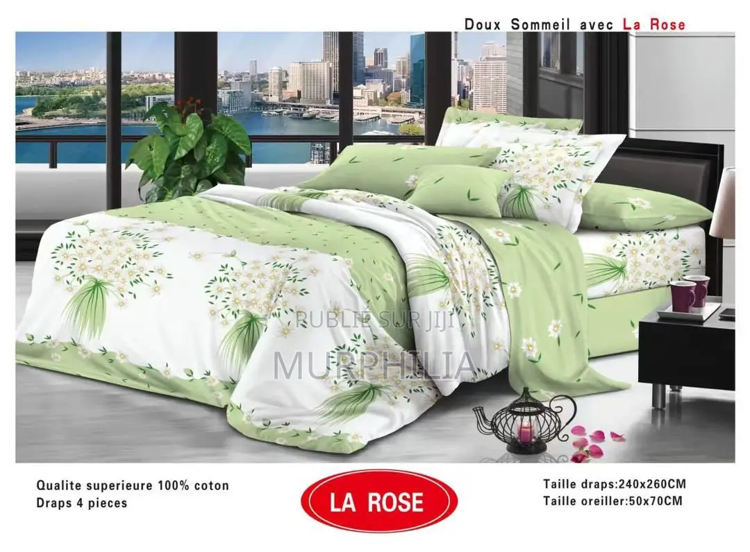 Titre : Promo 8 Mars : Ensemble De Lit 4 Pièces - 100% Coton
