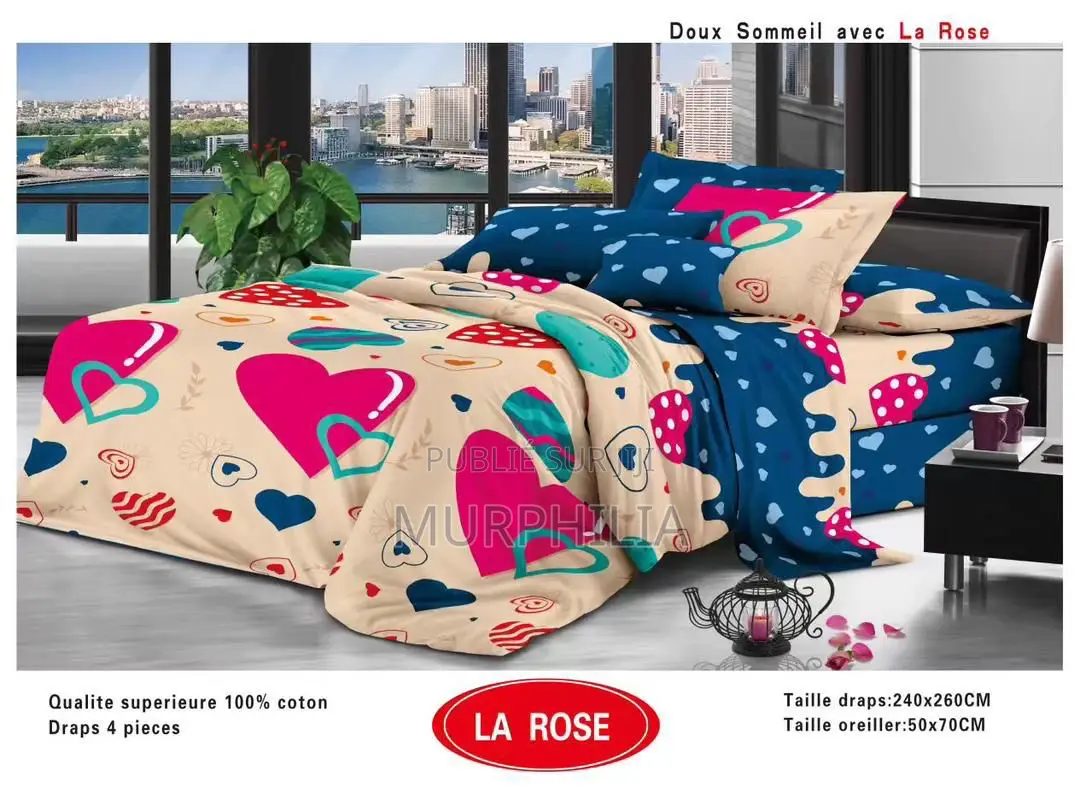 Titre : Promo 8 Mars : Ensemble De Lit 4 Pièces - 100% Coton
