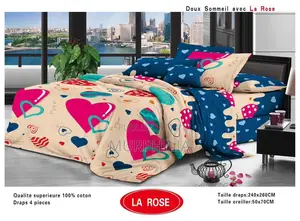 Titre : Promo 8 Mars : Ensemble De Lit 4 Pièces - 100% Coton