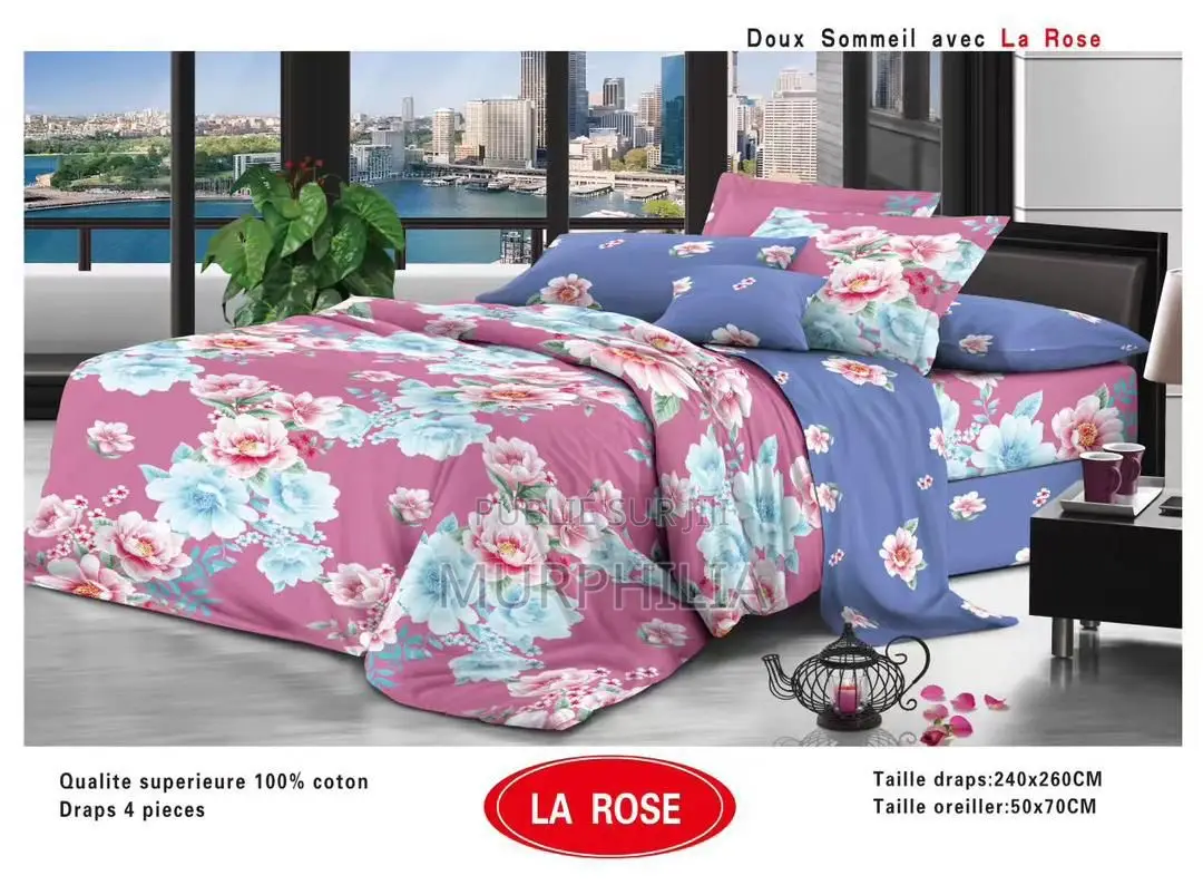 Titre : Promo 8 Mars : Ensemble De Lit 4 Pièces - 100% Coton