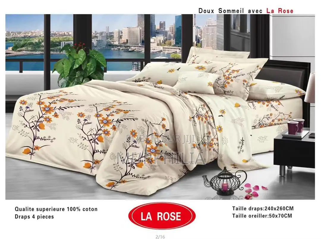 Titre : Promo 8 Mars : Ensemble De Lit 4 Pièces - 100% Coton