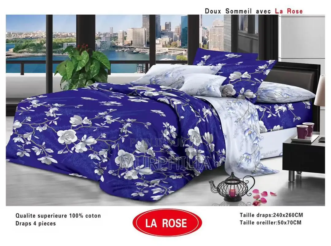 Titre : Promo 8 Mars : Ensemble De Lit 4 Pièces - 100% Coton