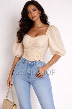 Élégante en Top Crème-Manches Bouffantes-Taille Unique Xs(34-36)