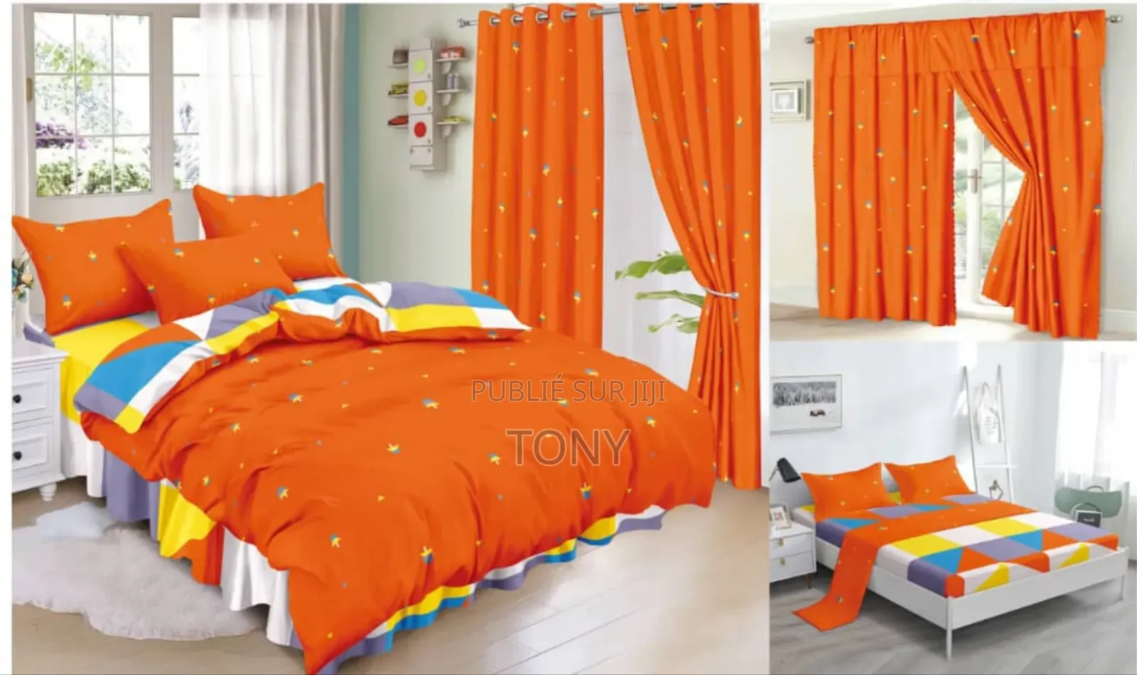 Draps De 6 Pièces 2 Draps 2 Tais d'Oreillers Et 2 Rideaux 13000f