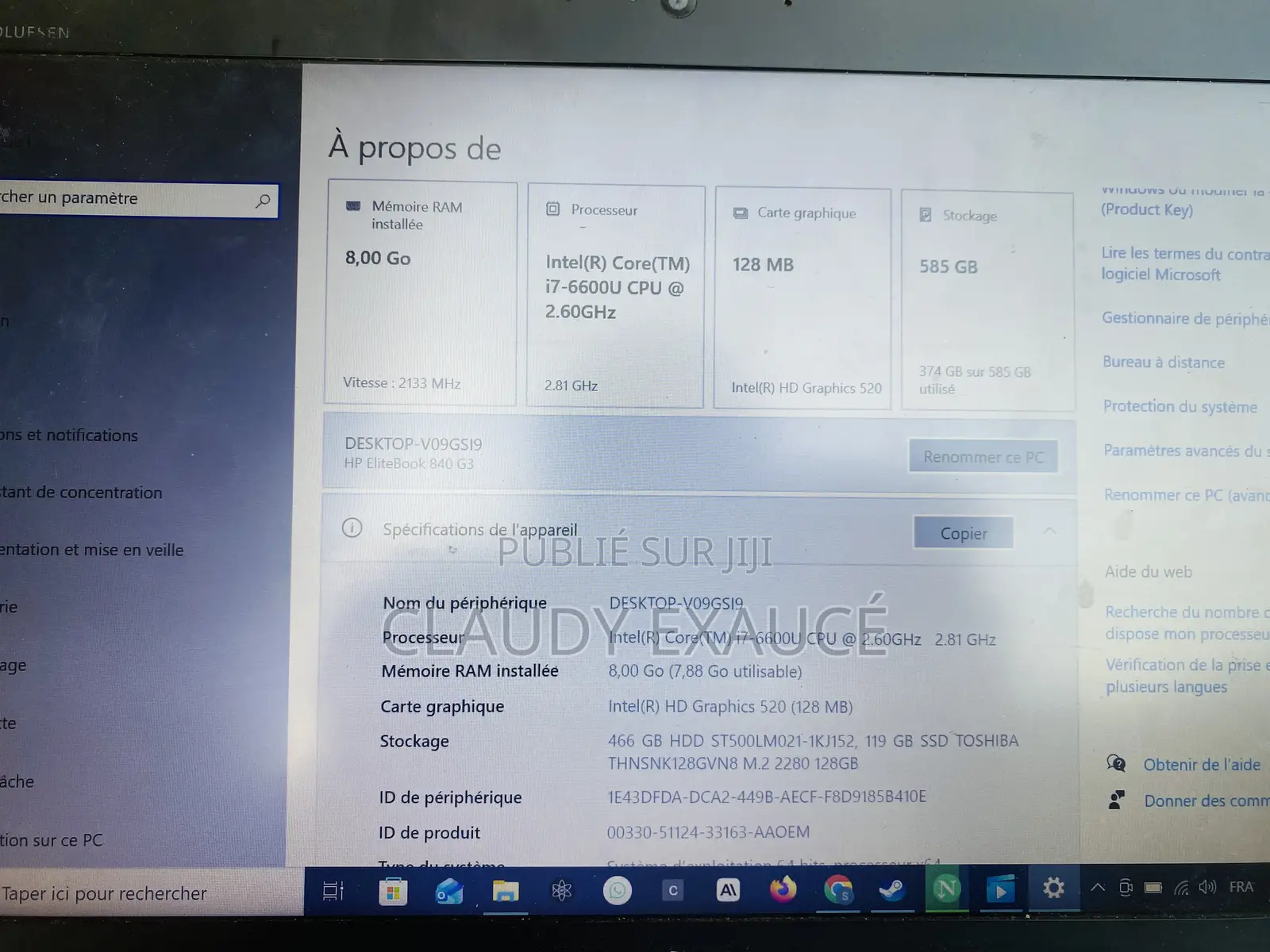 Ordinateur portable HP EliteBook 840 G3 8GB Intel Core i7 SSD 500GB