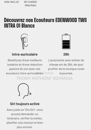 Ecouteurs Edenwood TWS Intra 01 Blancs