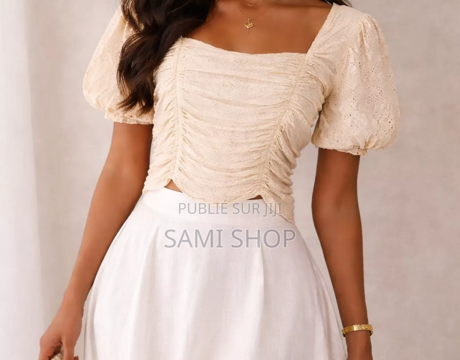 Élégante En Top Crème-manches Bouffantes-taille Unique Xs(34-36)