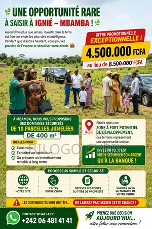 Promo Vente À Ignié. 10 À 25 Parcelles Jumelées De 400m2 Sécurisées