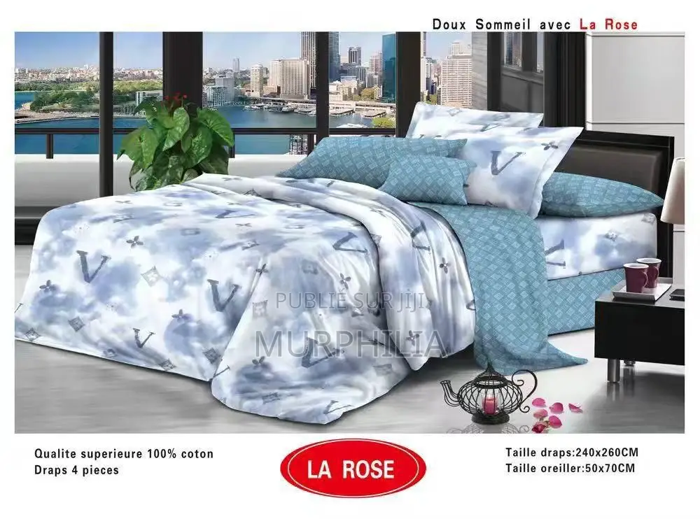Titre : Promo 8 Mars : Ensemble De Draps De Lit 4 Pièces - 100% Coton