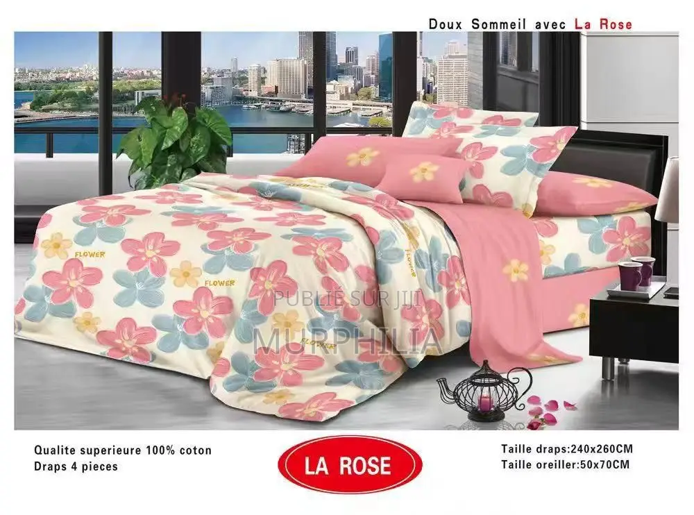 Titre : Promo 8 Mars : Ensemble De Draps De Lit 4 Pièces - 100% Coton