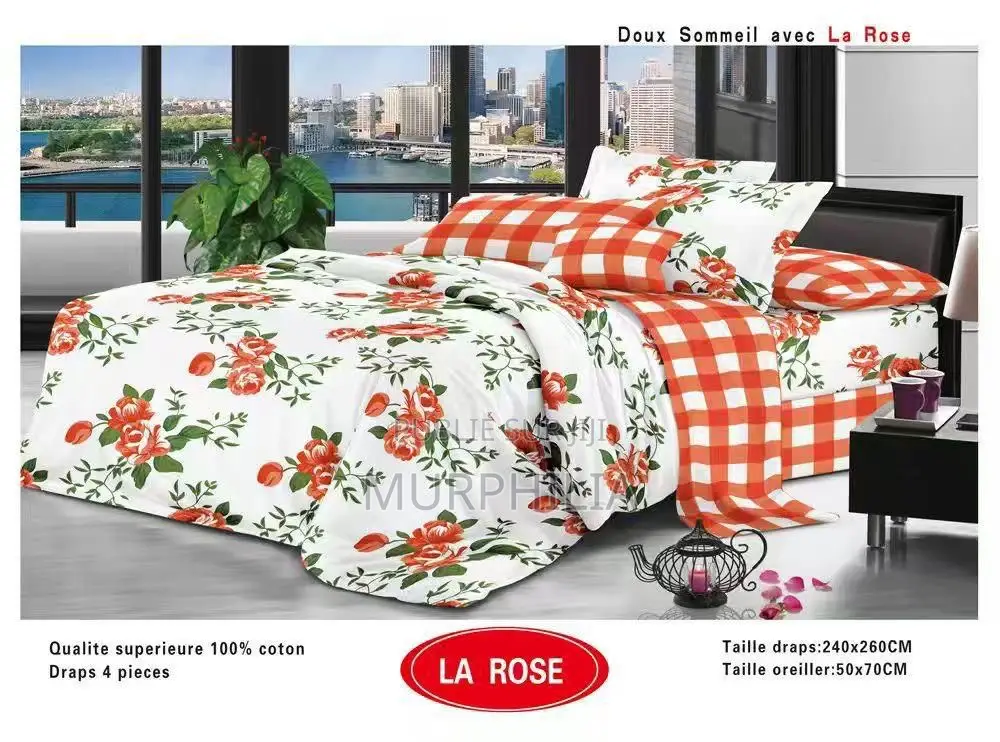 Titre : Promo 8 Mars : Ensemble De Draps De Lit 4 Pièces - 100% Coton