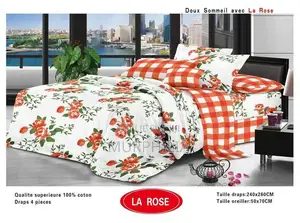 Titre : Promo 8 Mars : Ensemble De Draps De Lit 4 Pièces - 100% Coton