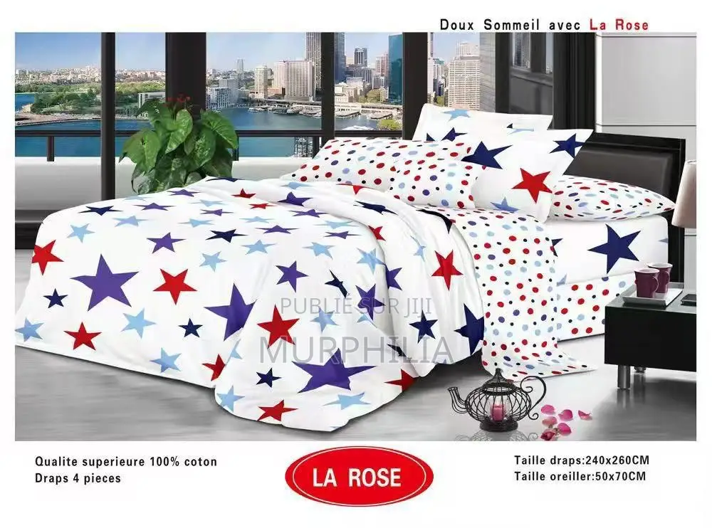 Titre : Promo 8 Mars : Ensemble De Draps De Lit 4 Pièces - 100% Coton