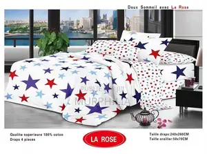 Titre : Promo 8 Mars : Ensemble De Draps De Lit 4 Pièces - 100% Coton