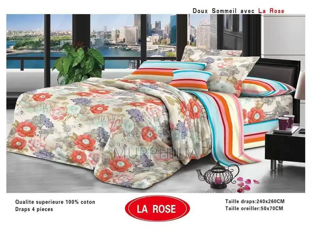 Titre : Promo 8 Mars : Ensemble De Draps De Lit 4 Pièces - 100% Coton
