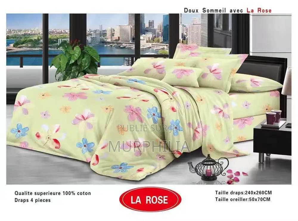 Titre : Promo 8 Mars : Ensemble De Draps De Lit 4 Pièces - 100% Coton