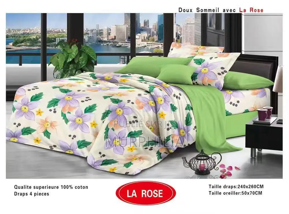 Titre : Promo 8 Mars : Ensemble De Draps De Lit 4 Pièces - 100% Coton