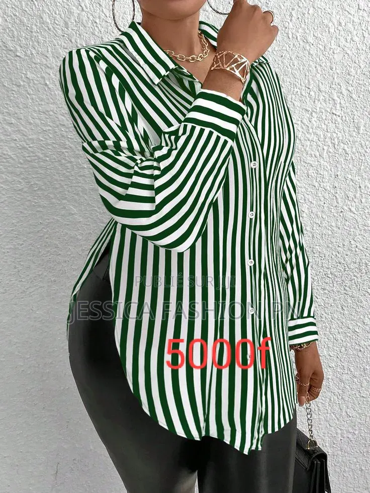 Chemise Femme À Rayures Verticales Très Tendance