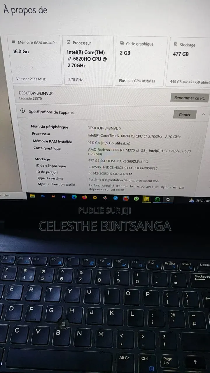 Ordinateur portable Dell Latitude E5570 16GB Intel Core i7 HDD 500GB