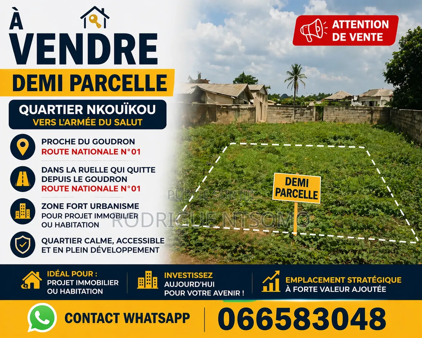 Demi Parcelle a Vendre Bien Placé a Nkouikou Vers Égll'armée Du Salut