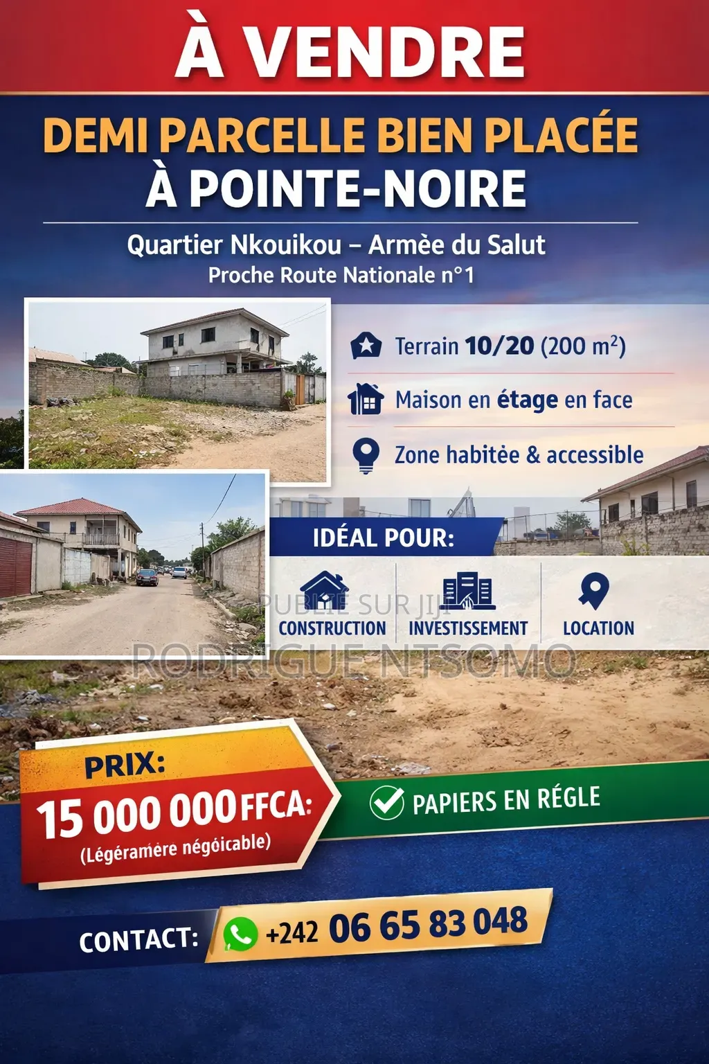 Demi Parcelle a Vendre Bien Placé a Nkouikou Vers Égll'armée Du Salut