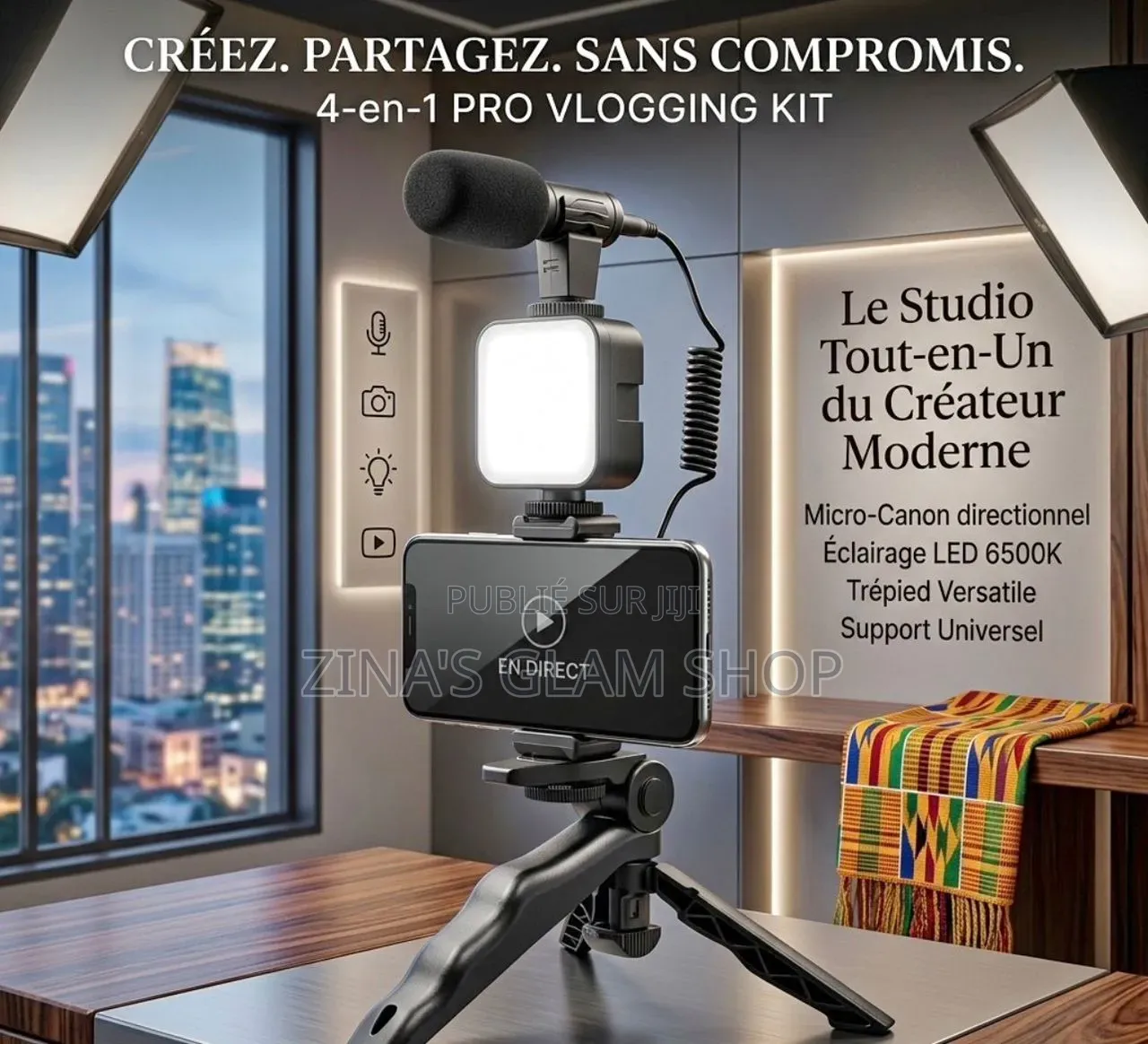  Kit Vlog Smartphone Complet (Lumière + Micro + Trépied)